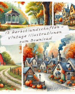 12 Herbstlandschaften – Vintage Illustrationen zum Download