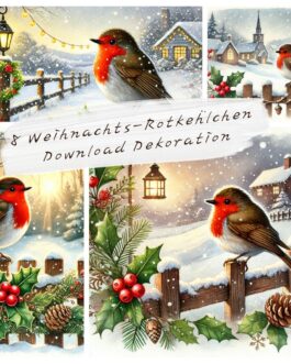 8 Weihnachts-Rotkehlchen – Download Dekoration