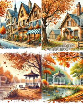 12 Herbstlandschaften – Vintage Illustrationen zum Download