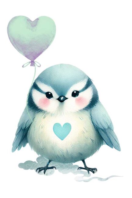 Meise mit Herzballon