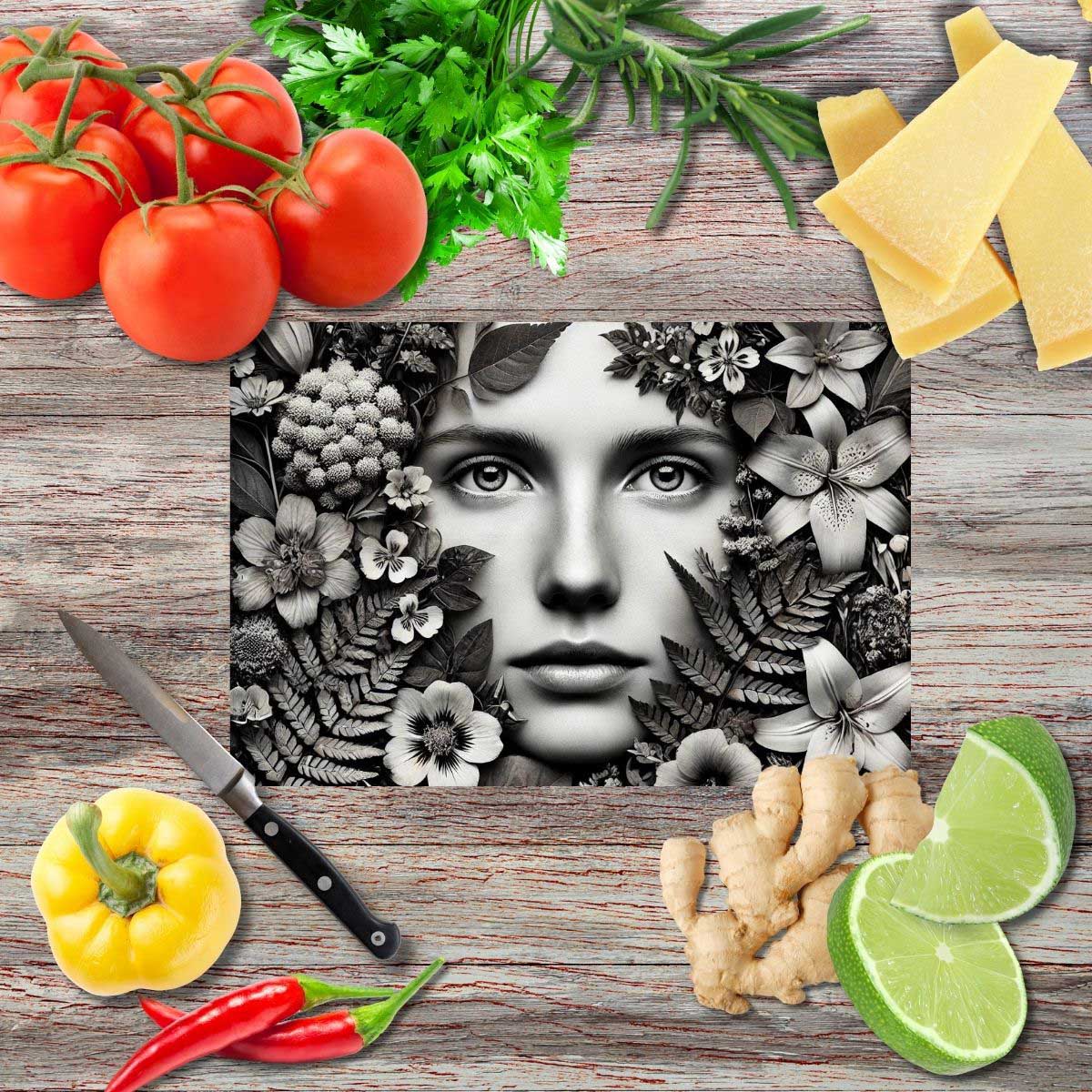 Blütenzauber Schneidebrett aus Glas