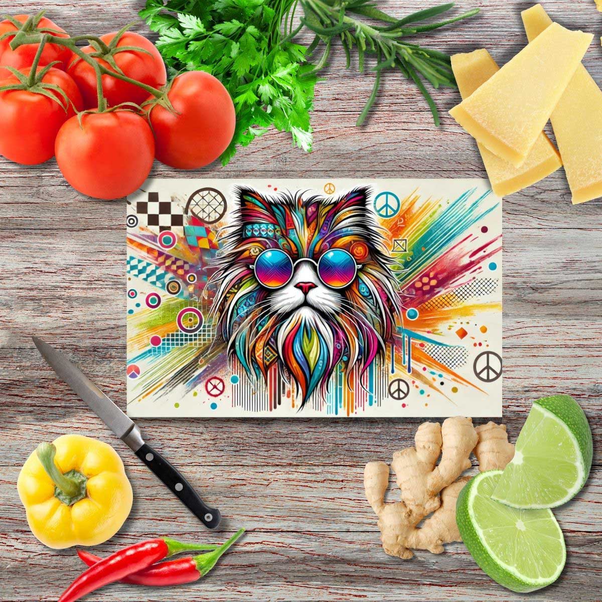 Hippie Kater Schneidebrett aus Glas