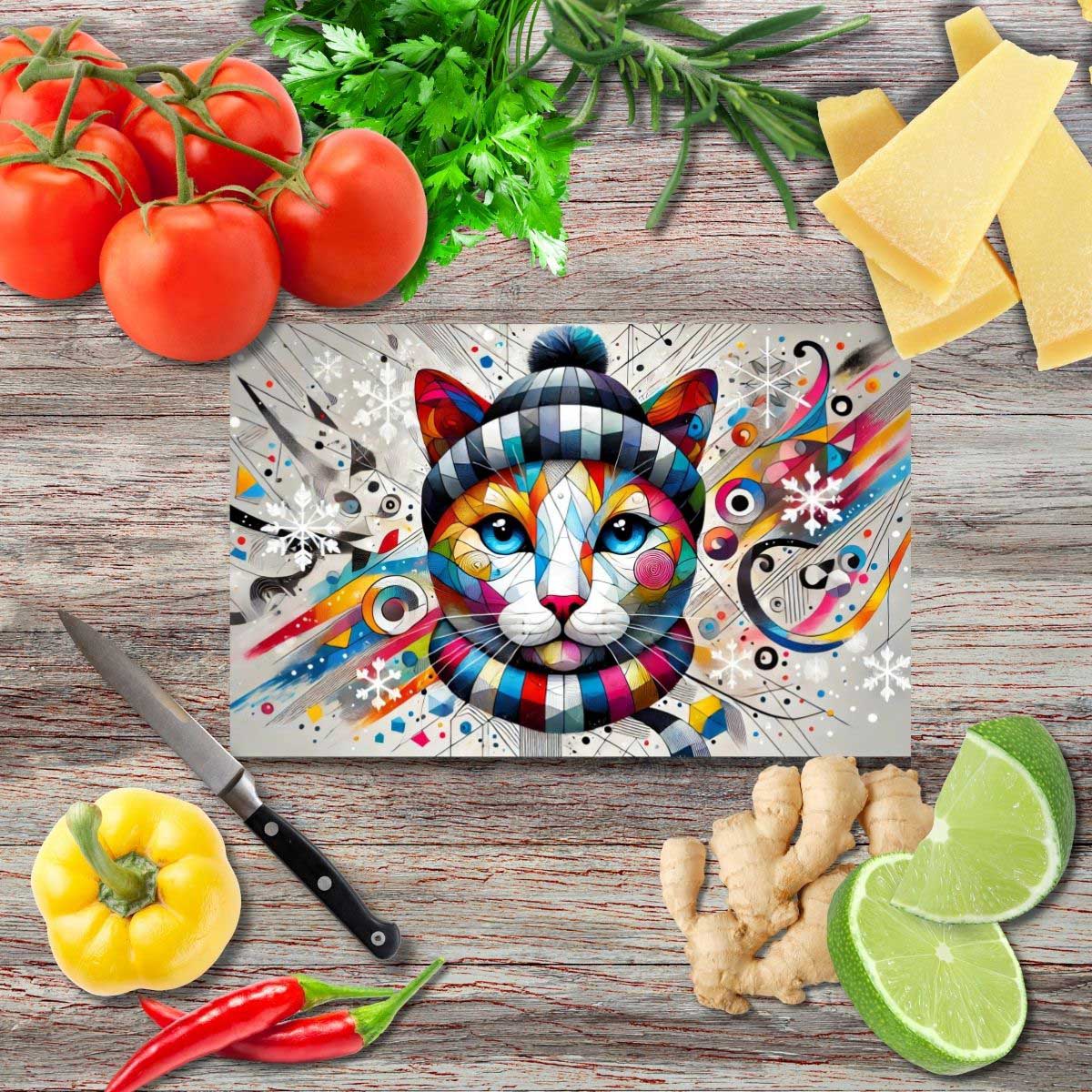 Katze und der Winter Schneidebrett aus Glas