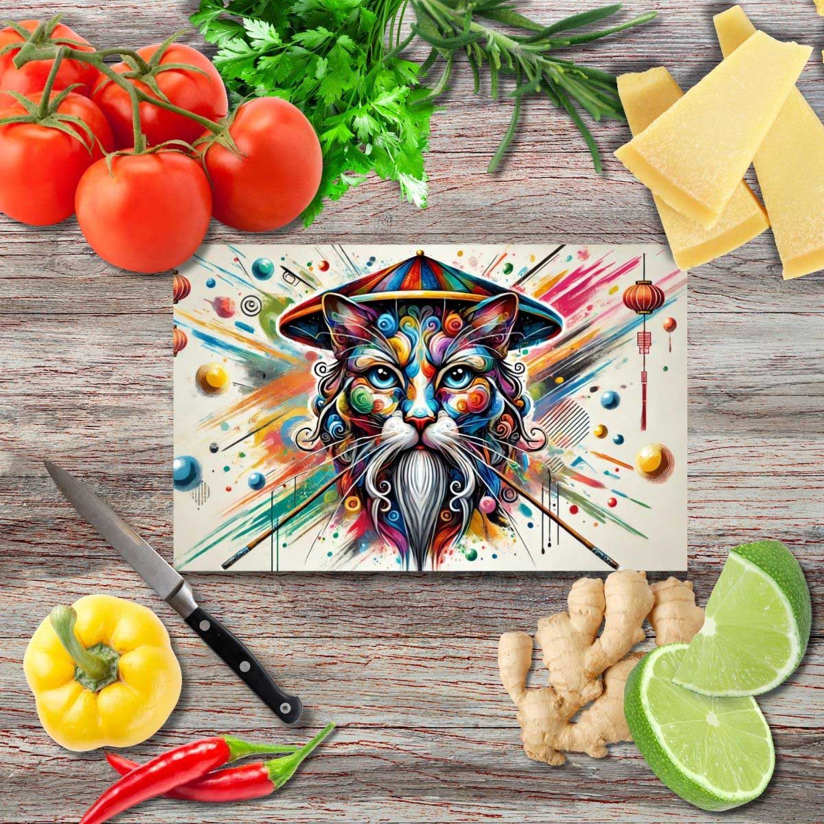 Weise Katze des Ostens Schneidebrett aus Glas