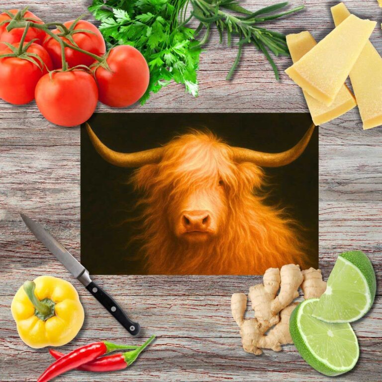 das Hochlandrind 1 Schneidebrett aus Glas