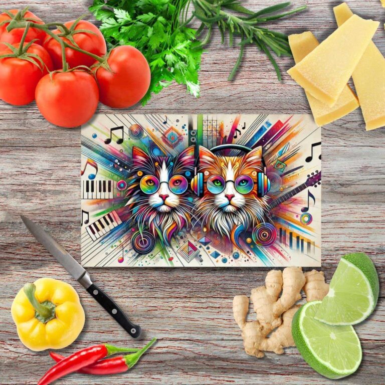 Rock ’n‘ Roll Miezen Schneidebrett aus Glas