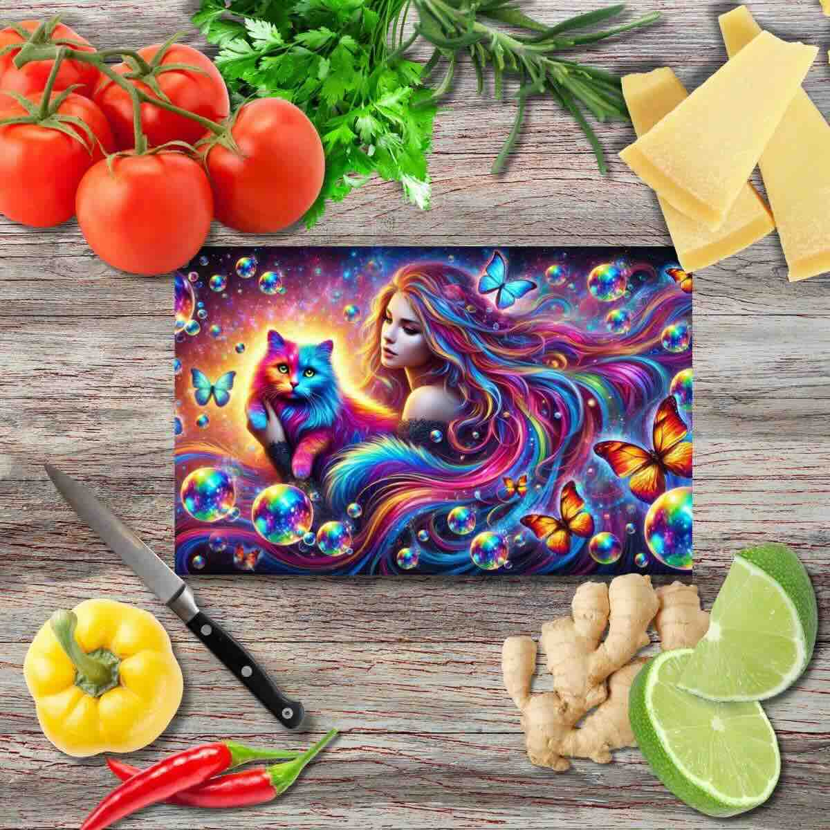 Regenbogenverbindung 5 Schneidebrett aus Glas