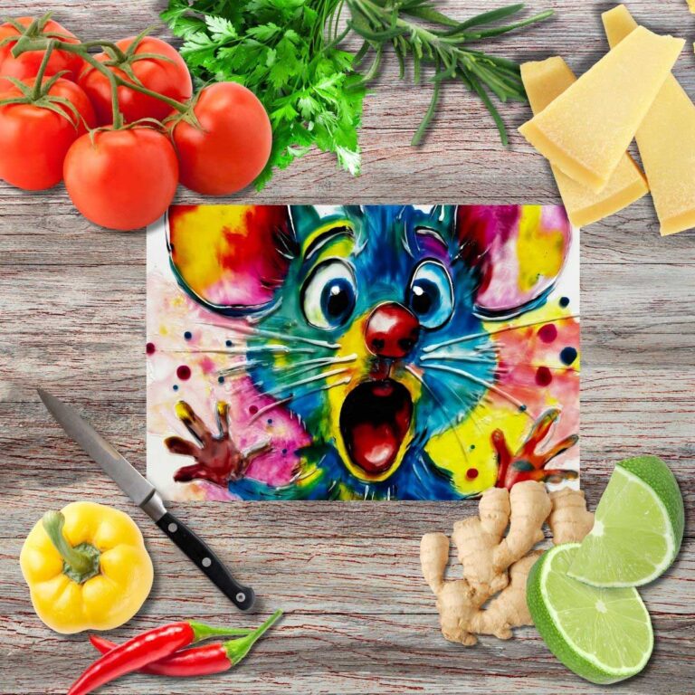 Glücksmäuschen Spiegelschreck Schneidebrett aus Glas