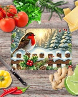 Weihnachts-Rotkehlchen 1 Schneidebrett aus Glas
