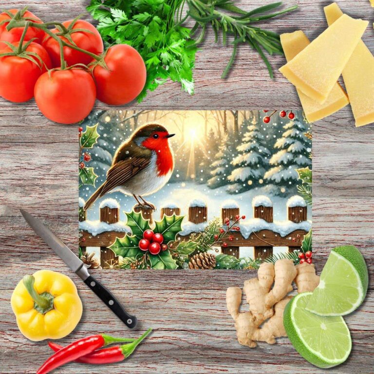 Weihnachts-Rotkehlchen 1 Schneidebrett aus Glas