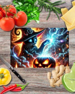 Schwarze Katzen Halloween 2  Schneidebrett aus Glas