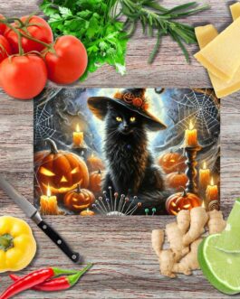 Schwarze Katzen Halloween 4  Schneidebrett aus Glas