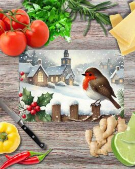 Weihnachts-Rotkehlchen 3 Schneidebrett aus Glas