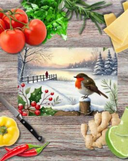 Weihnachts-Rotkehlchen 4 Schneidebrett aus Glas