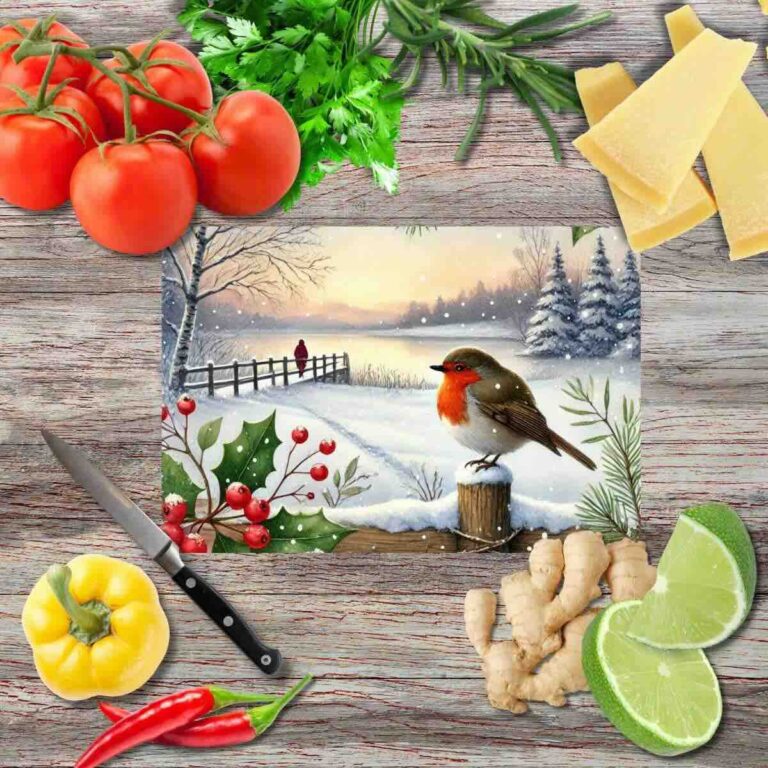 Weihnachts-Rotkehlchen 4 Schneidebrett aus Glas