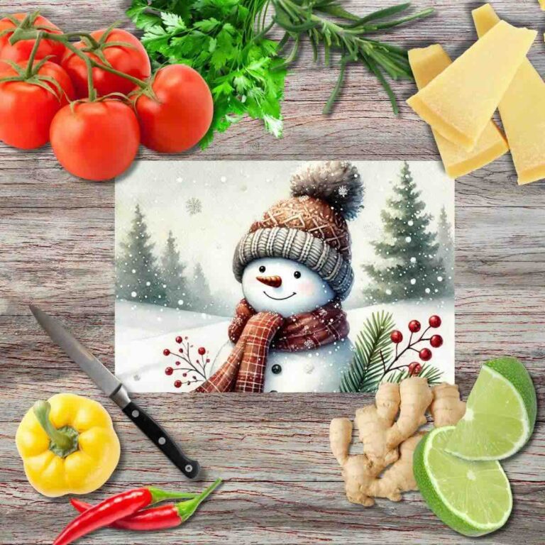Magische Schneemänner 4 Schneidebrett aus Glas