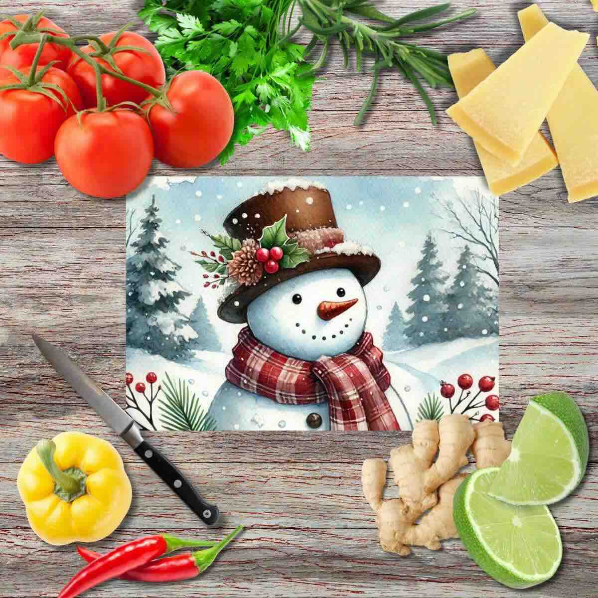 Magische Schneemänner 2 Schneidebrett aus Glas